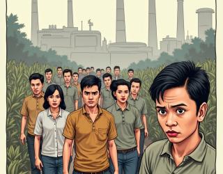 Ilustrasi wajah wajah pekerja yang terkena PHK. (Sumber gambar oleh AI)